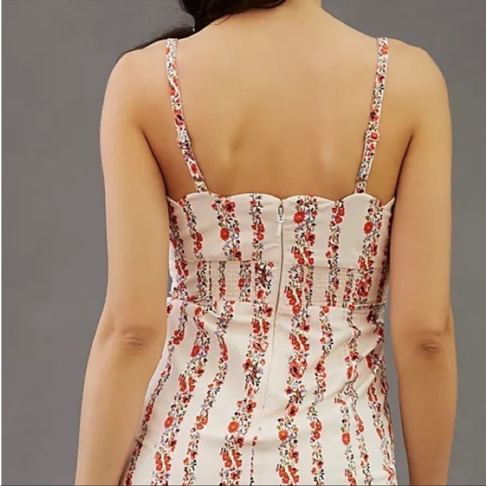 Anthropologie Ivory Floral Sweetheart Midi Dress Button Front Size Size 14 NWT - Picture 3 of 6